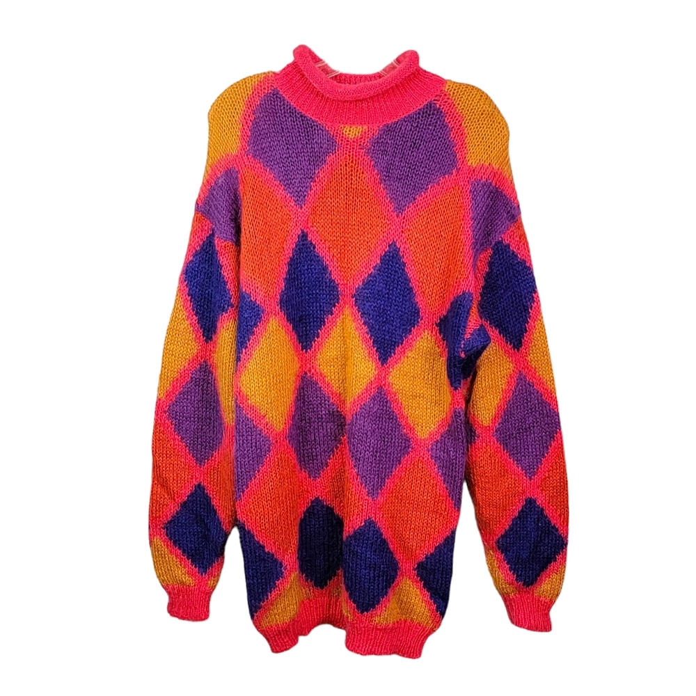 Chance Encounters Vintage Geometric Color Block Pattern Spring Easter Sweater M